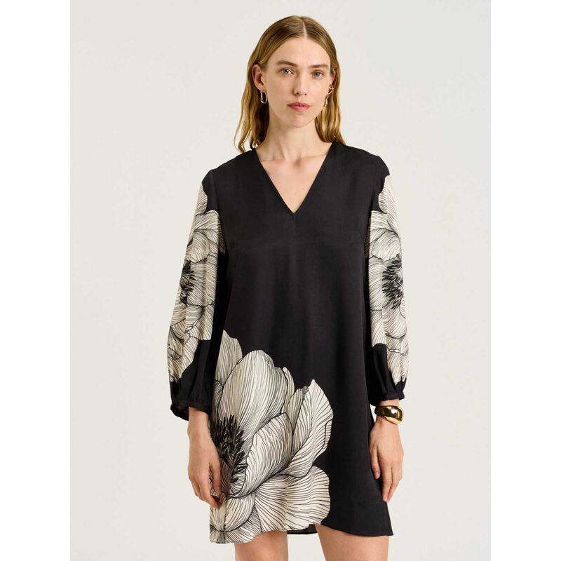 Veronika Maine Black Poppy Twill Blouson Sleeve Shift Dress image number 3